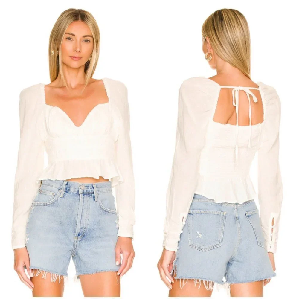 💕FREE PEOPLE💕 Chloe Top Cotton Sweetheart Neckline ~ White Medium  NWOT